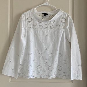 J.Crew White Cotton Portrait Collar Long Sleeve Top Eyelet 12